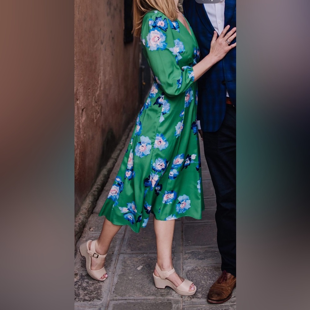 Eliza J Green Puff Sleeve V-Neck Dress for Weddings